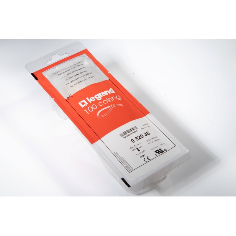 Colliers de serrage Legrand Colring incolore à denture intérieure largeur 3,5mm et longueur à plat 180mm (100 colring)